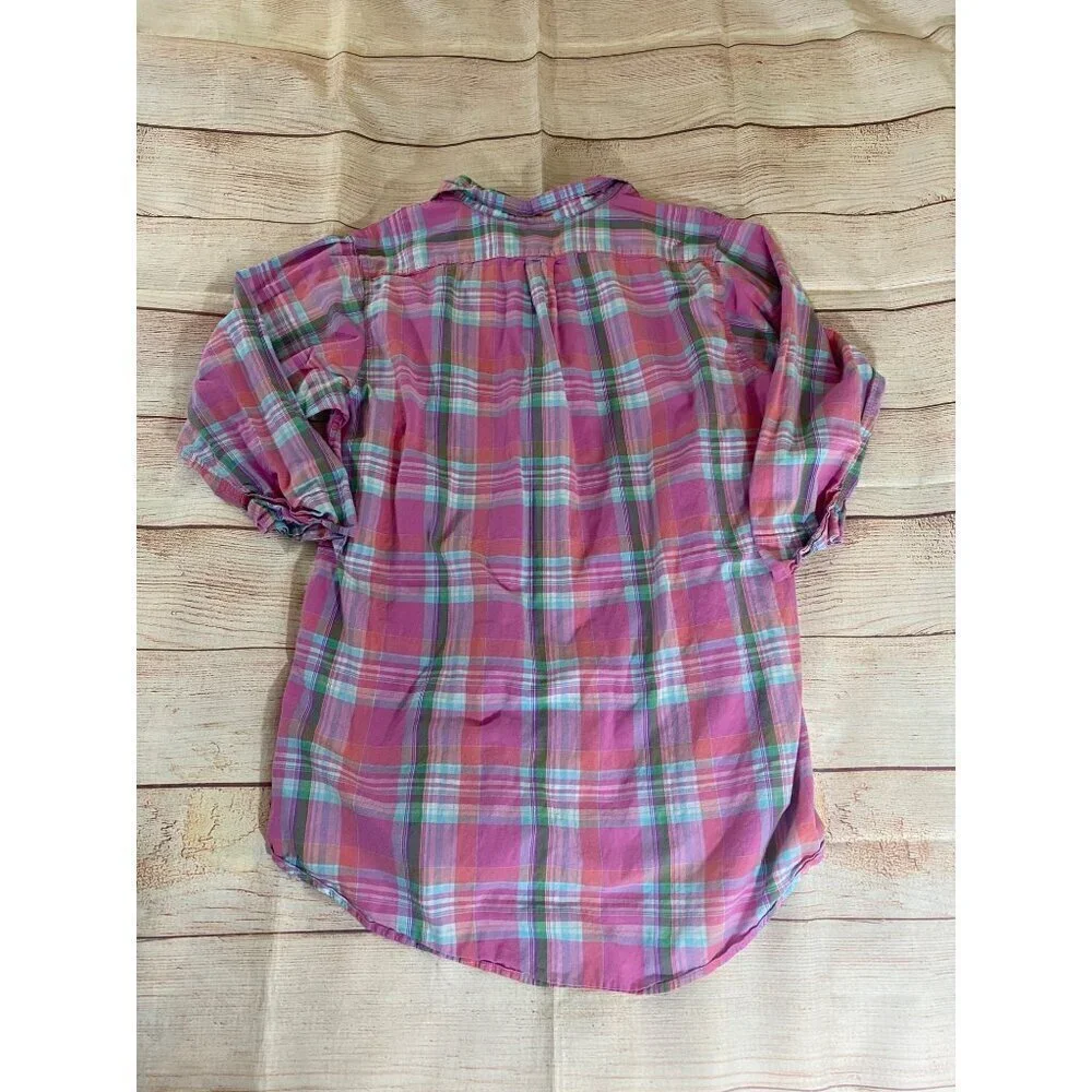 Lauren Ralph Lauren Women's Pink Plaid Roll Tab Sleeve Button Front Shirt - XL - Picture 10 of 10